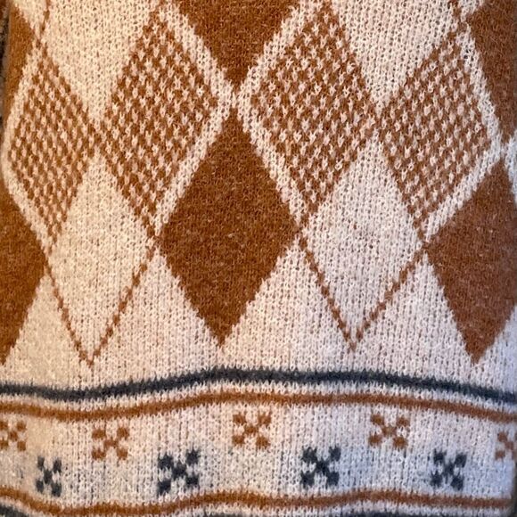 Lulu's Anchorage Long Line Cardigan Sweater Cream Argyle Inspired Print S - Picture 8 of 11